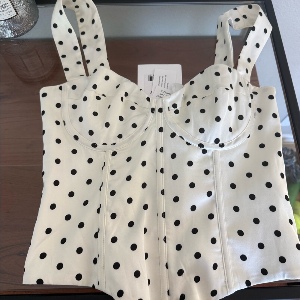 Runaway the Label  White and Black Polka Dot corset top